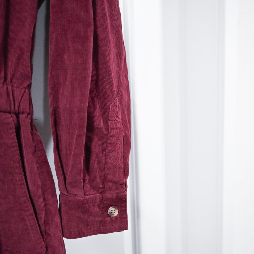 Eddie Bauer Size Large Vintage Corduroy Maroon Prairie Midi Dress - Picture 3 of 8